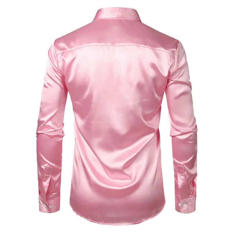 Pink Silk Satin Luxury Dress Shirt