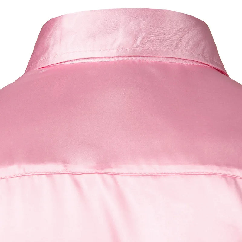 Pink Silk Satin Luxury Dress Shirt