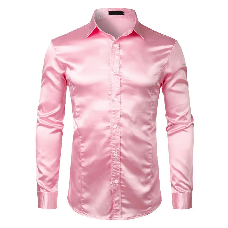 Pink Silk Satin Luxury Dress Shirt