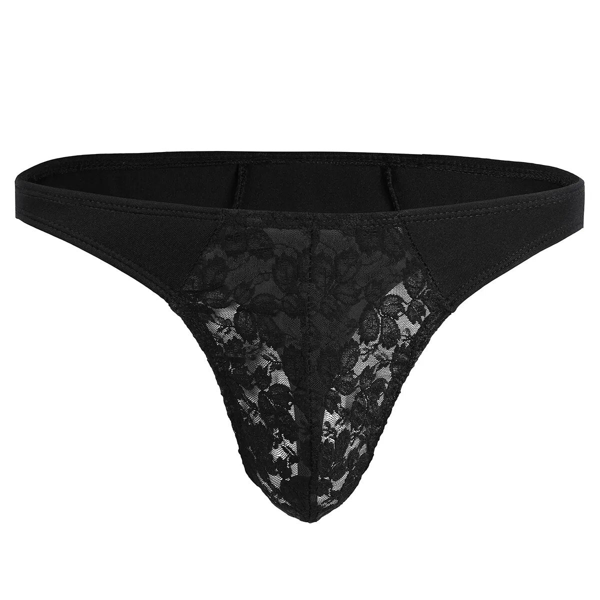 Analia Lace Floral Pouch G-String — Sissy Low-Rise Bikini Thong