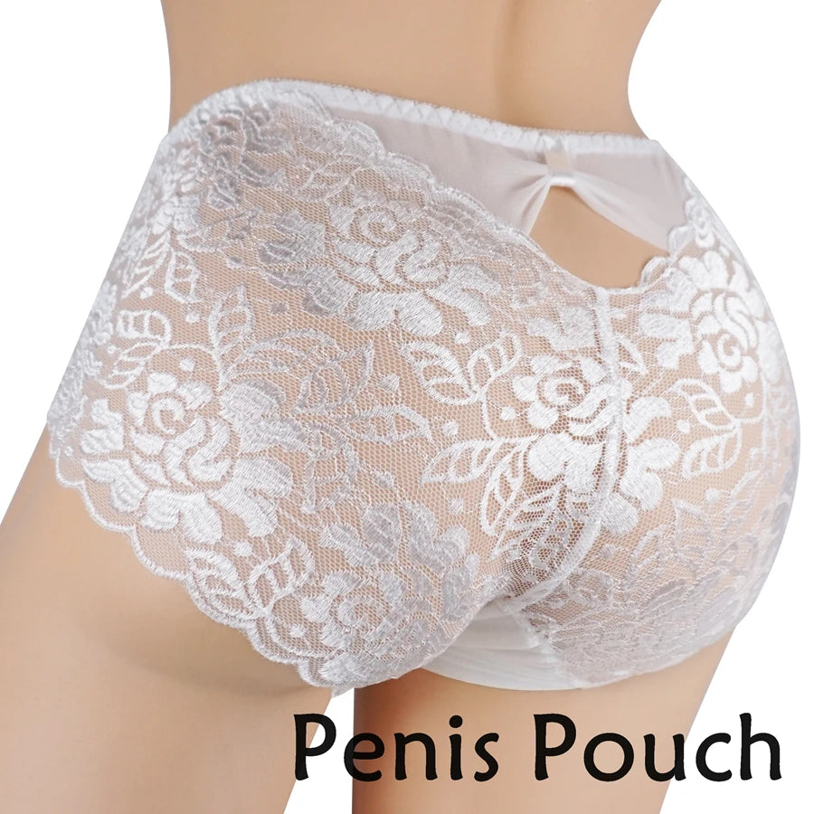 Men’s Sheer Floral Lace Briefs with U-Shaped Pouch