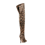 Load image into Gallery viewer, Leopard Pointed Toe Over The Knee Stiletto Boots
