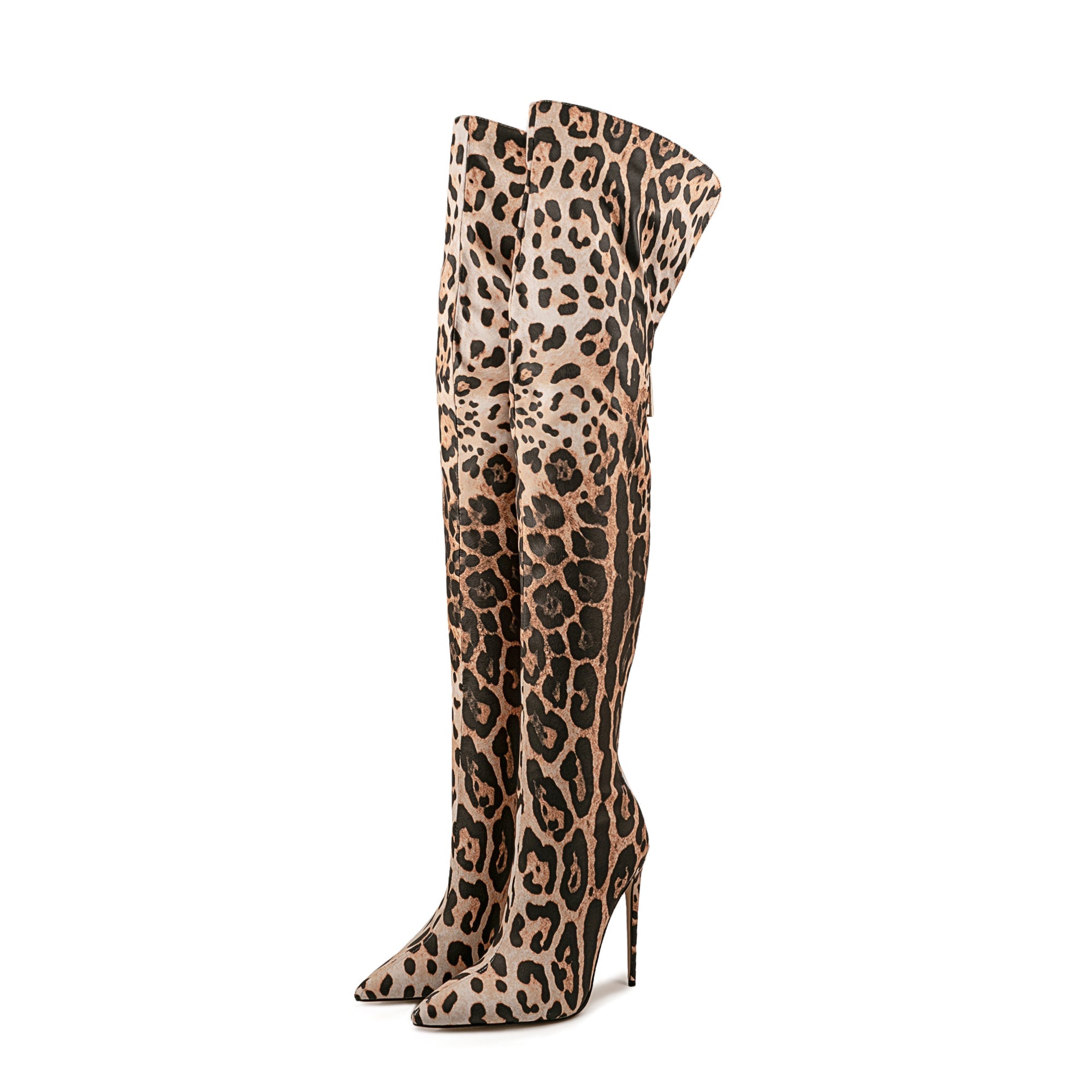 Leopard Pointed Toe Over The Knee Stiletto Boots