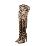 Load image into Gallery viewer, Leopard Pointed Toe Over The Knee Stiletto Boots
