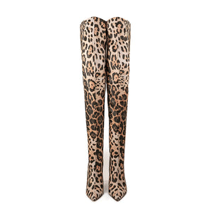 Leopard Pointed Toe Over The Knee Stiletto Boots