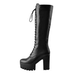 Load image into Gallery viewer, Round Toe Chunky Heel Lace up Platform Knee Boots
