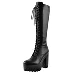 Load image into Gallery viewer, Round Toe Chunky Heel Lace up Platform Knee Boots
