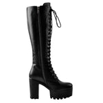 Load image into Gallery viewer, Round Toe Chunky Heel Lace up Platform Knee Boots
