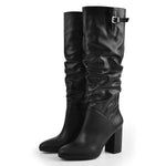 Load image into Gallery viewer, Matte Black Leather Chunky Heels Boots
