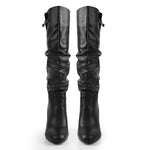 Load image into Gallery viewer, Matte Black Leather Chunky Heels Boots
