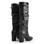 Load image into Gallery viewer, Matte Black Leather Chunky Heels Boots
