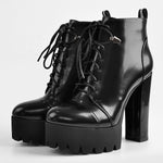 Load image into Gallery viewer, Black Platform Chunky Heels Ankle Boots
