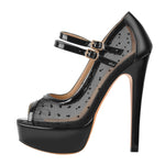 Load image into Gallery viewer, Mesh Polka Dots Peep Toe Platform High Heel Mary Jane Pumps
