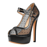 Load image into Gallery viewer, Mesh Polka Dots Peep Toe Platform High Heel Mary Jane Pumps
