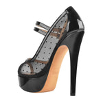 Load image into Gallery viewer, Mesh Polka Dots Peep Toe Platform High Heel Mary Jane Pumps
