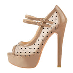 Load image into Gallery viewer, Mesh Polka Dots Peep Toe Platform High Heel Mary Jane Pumps
