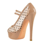 Load image into Gallery viewer, Mesh Polka Dots Peep Toe Platform High Heel Mary Jane Pumps
