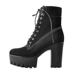 Load image into Gallery viewer, Platform Lace Up Elastic Chunky Heel Ankle Boots
