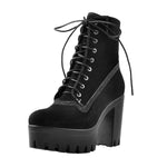 Load image into Gallery viewer, Platform Lace Up Elastic Chunky Heel Ankle Boots
