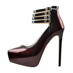 Load image into Gallery viewer, Quadruple Buckle Ankle Strap Patent High Heel Pumps
