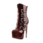 Load image into Gallery viewer, Burgundy High Heel Stiletto Boots
