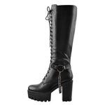 Load image into Gallery viewer, Black Platform Knee High Chunky Heel Boots
