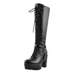 Load image into Gallery viewer, Black Platform Knee High Chunky Heel Boots
