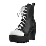 Load image into Gallery viewer, Matte Black Vegan Leather Platform Lace Up Boots
