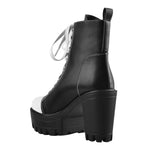 Load image into Gallery viewer, Matte Black Vegan Leather Platform Lace Up Boots
