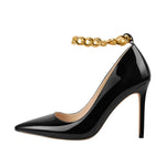 Load image into Gallery viewer, Patent Leather Ankle Chains Pointed Toe Pumps
