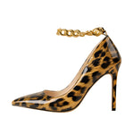 Load image into Gallery viewer, Patent Leather Ankle Chains Pointed Toe Pumps
