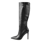 Load image into Gallery viewer, Rivet Pointed Toe Stiletto Knee High Boots
