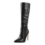 Load image into Gallery viewer, Rivet Pointed Toe Stiletto Knee High Boots
