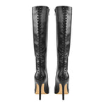 Load image into Gallery viewer, Rivet Pointed Toe Stiletto Knee High Boots
