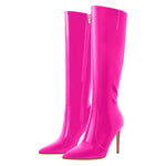 Load image into Gallery viewer, Pointed Toe Stiletto Knee High Rose Red Boots
