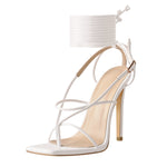 Load image into Gallery viewer, White Square Toe Ankle Strap Stiletto High Heel Sandals
