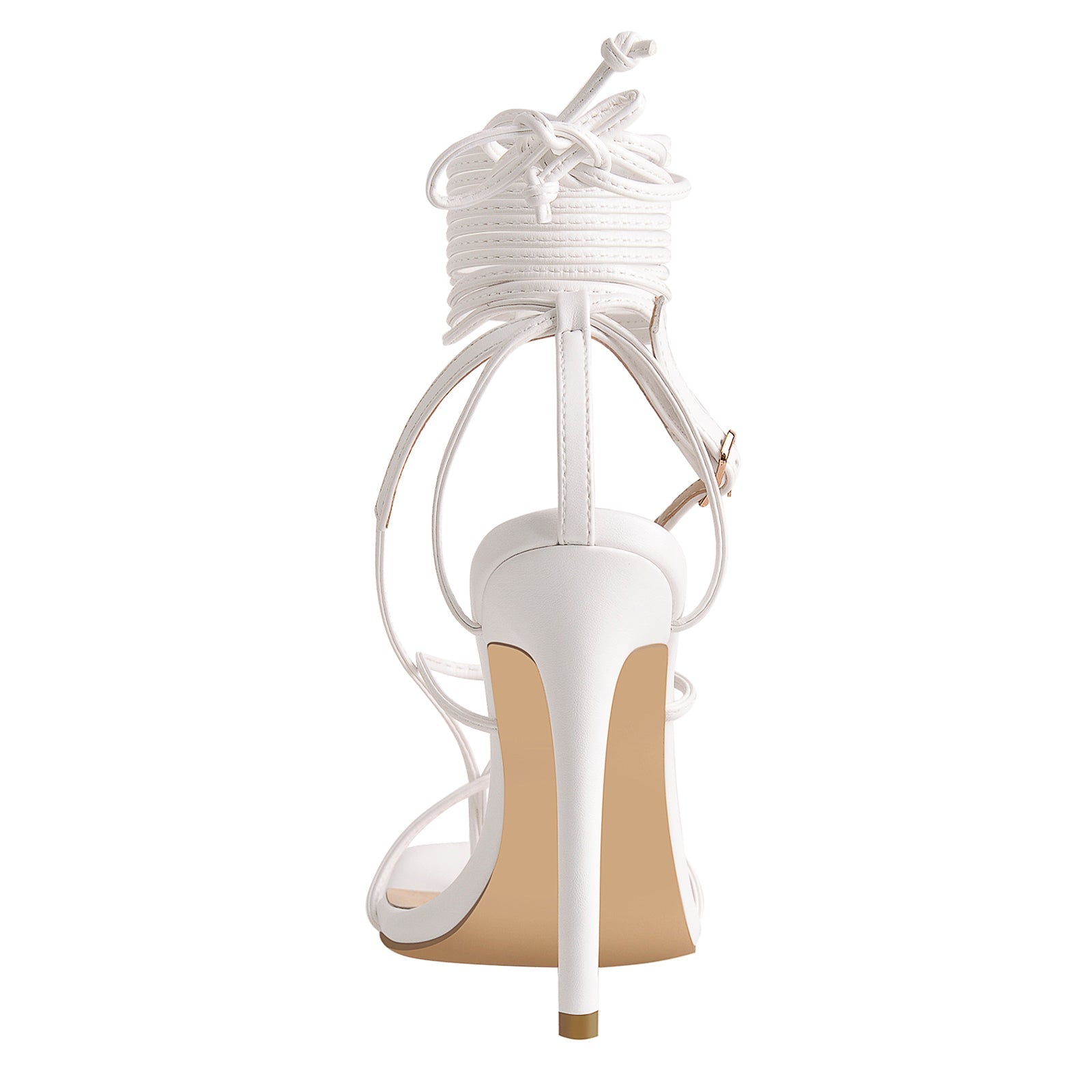 White Square Toe Ankle Strap Stiletto High Heel Sandals