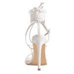 Load image into Gallery viewer, White Square Toe Ankle Strap Stiletto High Heel Sandals
