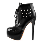 Load image into Gallery viewer, Rivet Platform Lace Up Stiletto Ankle Boots
