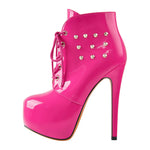 Load image into Gallery viewer, Rivet Platform Lace Up Stiletto Ankle Boots
