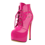 Load image into Gallery viewer, Rivet Platform Lace Up Stiletto Ankle Boots
