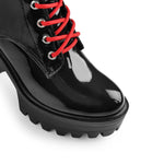 Load image into Gallery viewer, Patent Black Platform Red Lace Chunky Heel Ankle Boots
