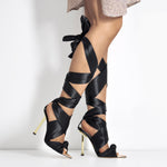 Load image into Gallery viewer, Pointy Open Toe High Heel Lace up Sandals
