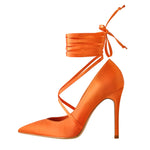 Load image into Gallery viewer, Orange Satin Strap High Heels Stiletto Pumps
