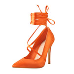 Load image into Gallery viewer, Orange Satin Strap High Heels Stiletto Pumps
