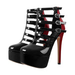 Load image into Gallery viewer, Round Toe Platform Buckle High Heel Stiletto Pumps
