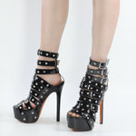 Load image into Gallery viewer, Platform Rivet Straps Stiletto Sandals
