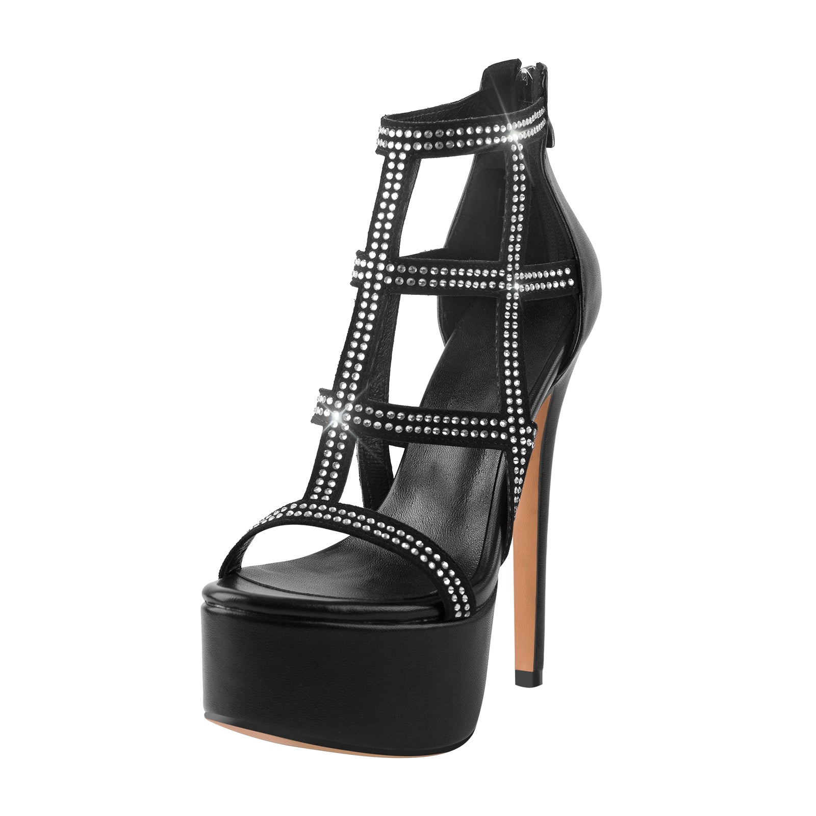 Platform Rhinestone Ankle Strap High Heel Sandals