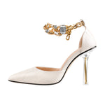 Load image into Gallery viewer, Stone White Pointed Toe Metal Chain Clear Stiletto Pumps
