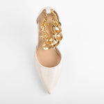 Load image into Gallery viewer, Stone White Pointed Toe Metal Chain Clear Stiletto Pumps
